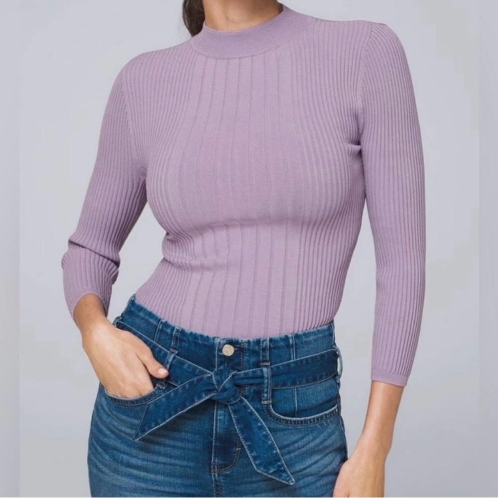 White House Black Market Lavender Ribbed Mock Neck